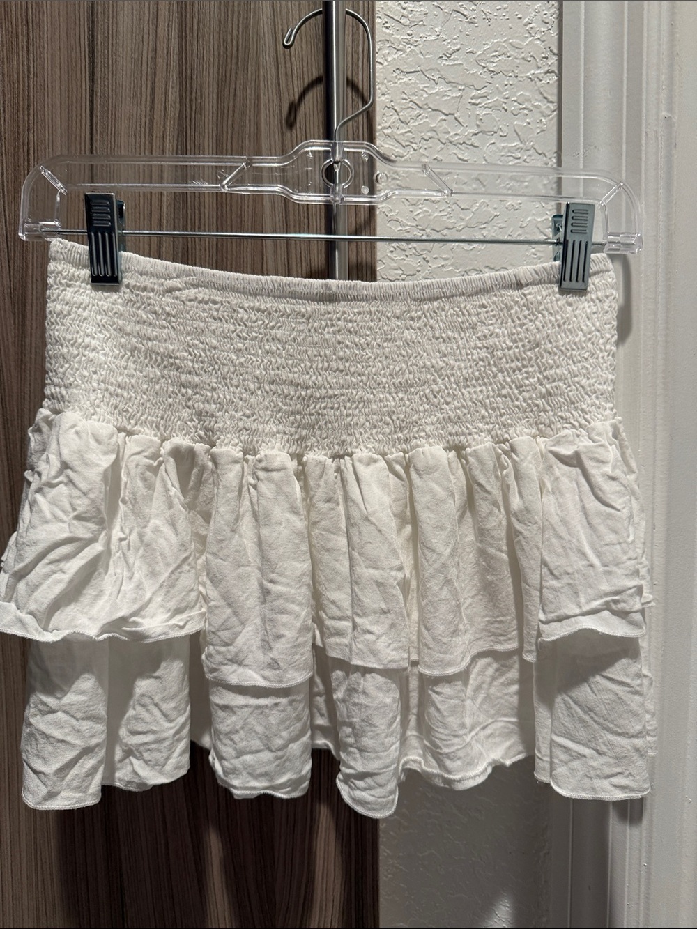 SHEIN White Smocked Tiered Ruffle Mini Skirt
